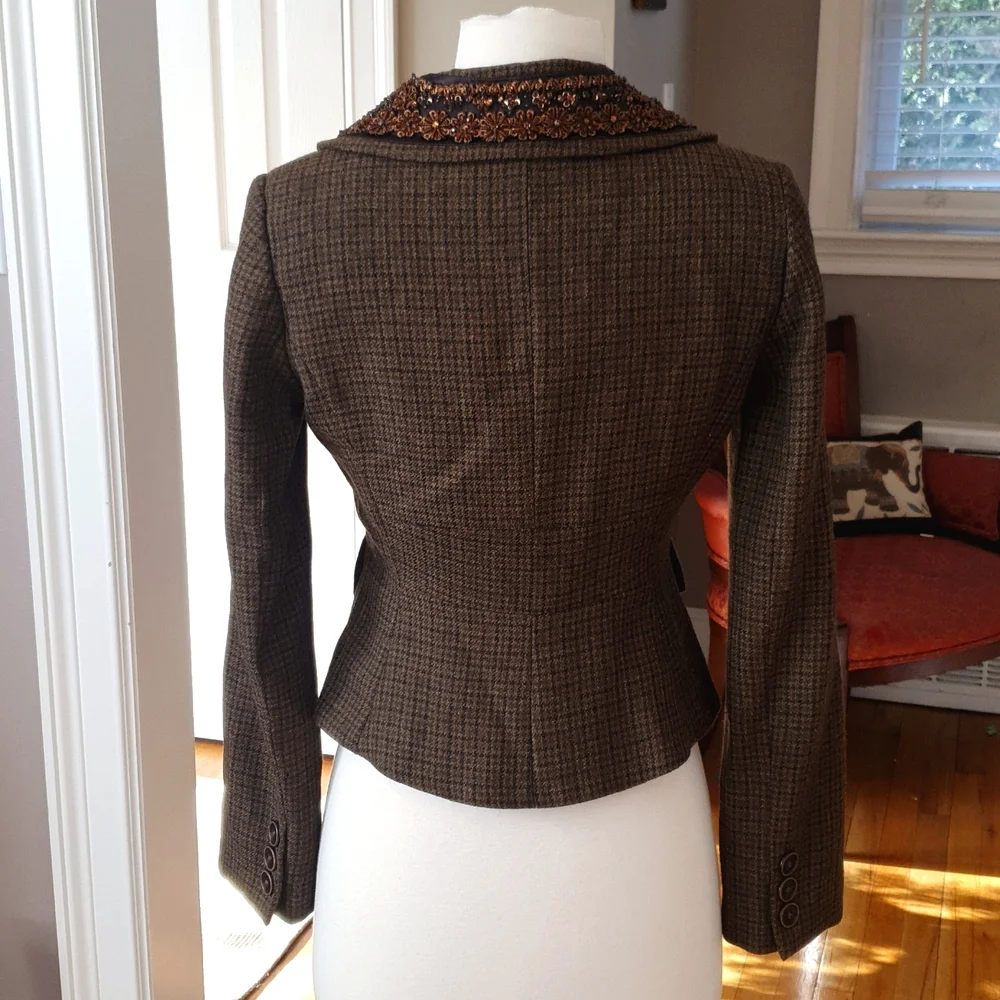 Banana Republic Women’s Tweed Peplum Embellished Wool Blazer Jacket Size 0 - Picture 5 of 8